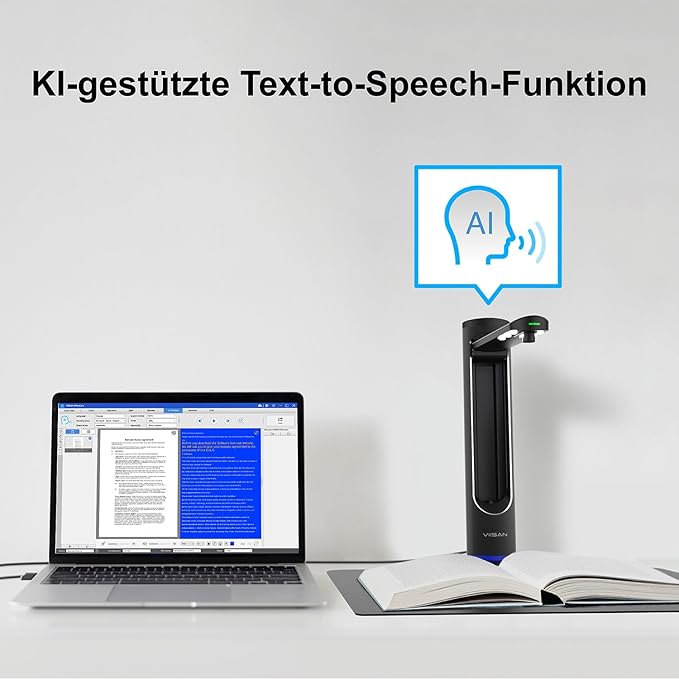 VIISAN K48 Book Scanners: 48MP Output, USB Camera for Laptop/Desktop, Deskewing, Multiple Page Documents Scanning, OCR & TTS Tech, Ai Reading, UVC/UAC Camera, Works with Windows & MacOS
