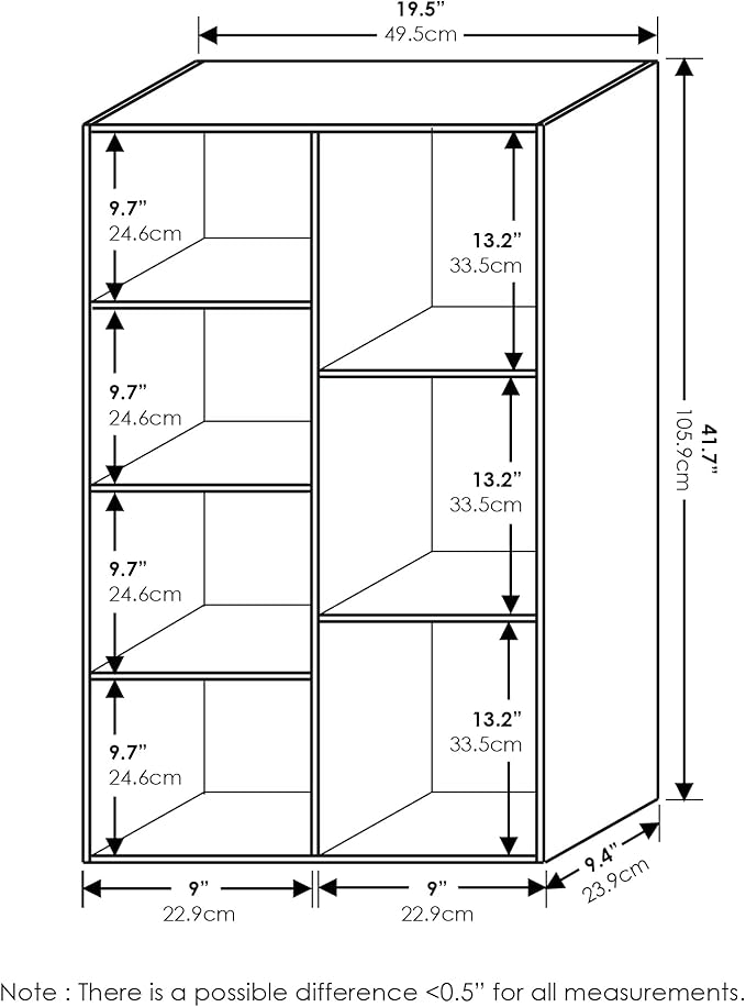 Furinno LUDER Book Shelf, 7-Cube Bookshelf, Bookcase, 9.4" x 19.5" x 41.7", for Living Room, Bedroom, Home Office, Sage Green