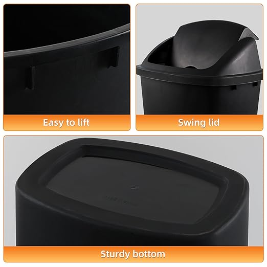 Uumitty 4 Packs 13 Gallon Plastic Tall Swing Top Garbage Can, Swing Lid Kitchen Trash Can, 25.6 Inch High, Black