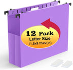 Shutex Extra Capacity Plastic Hanging File Folders,12 Pack Reinforced Expanding Hang Folder Letter Size,Accordian Pocket,Heavy Duty 2 Inch Expansion,Hanging Folder Organizer for Office Home,Purple