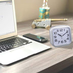 Tinload 5.5" Large Analog Alarm Clock Silent Non Ticking, Gentle Wake, Beep Sounds, Increasing Volume, Battery Operated Snooze and Manual Light, Easy Set, Silver