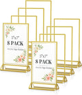 Dynta Acrylic Sign Holder 5x7in Double-Sided Display Stand with Gold Frame Clear Table Sign Holders for Wedding Party Restaurants Home Office(8 Pack)