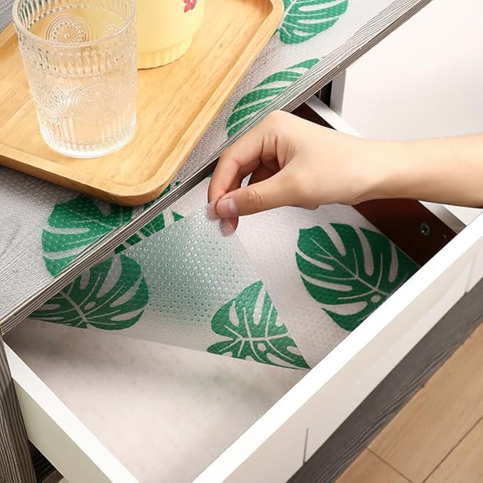 Monstera Shelf Liner for Drawers and Cabinets - Non Adhesive Waterproof Washable Cabinet Liner, Decorative Tropical Leaves Contact Paper for Kitchen Shelves, Pantry, Closet, Fridge