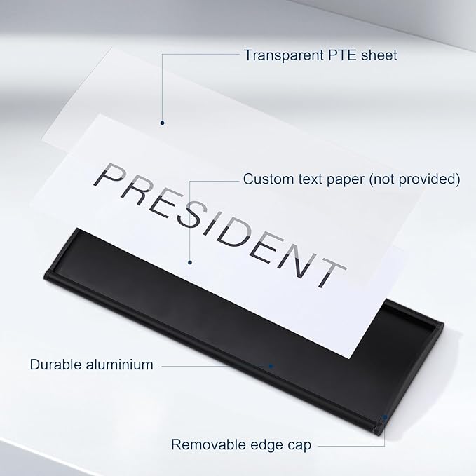 Plecterco 4 Pcs Office Door Signs - 8" x 3" Curved Name Plate Holders for Office, Wall-Mount Door Signs with Plastic Film and Adhesive Tape (4, Black)