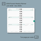 POPRUN 2026 Pocket Planner (Slim Size 3.5" x 6.5") Weekly and Monthly Calendar for Purse, with Hourly Time Slots, 100GSM Thick Paper, Spiral Soft Cover, Pen Holder - Burgundy Red