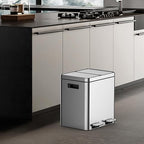 OUTLANE 30L Stainless Steel Double Compartment Trash Can, Foot Pedal, Soft Close Lid, Removable Buckets, Fingerprint Resistant, Home/Office/Bathroom Bin, 37.6x42.8x46.8cm