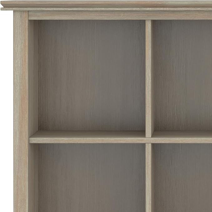 SIMPLIHOME Artisan Bookcase - 43 inch Tall 9-Cube Solid Wood Cube Organizer in Distressed Grey, Transitional Storage Bookcase for Living Room, Study Room or Office with Fixed Shelves and Tapered Legs