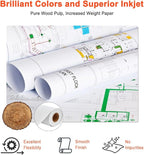 Plotter Paper 36" x 150', 2" Core 4.2 mil - 80 g/m² 20lb Bond Tracing Paper Roll for Wide Format Ink Jet Printers | Architectural Blueprints, Engineering Drawings, CAD, Custom-Sized Prints (4 Rolls）