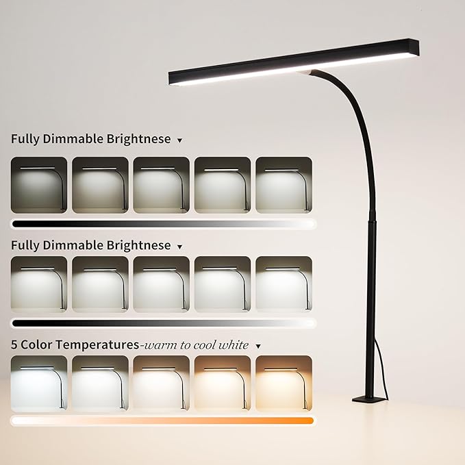 FAPEMIH LED Desk Lamp for Office Home, Adjustable Flexible Eye-Caring Desk Light with,5 Modes 10 Brightness Adjustment, USB Adapter Desk Lamp with Clamp-T-B