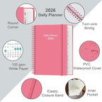 Daily Planner 2026 Full Page Per Day- 2026 Daily & Monthly Planner from January 2026 to December 2026, Day Planner 2026 with 12 Months Tabs, 6.4" x 8,5", Pink