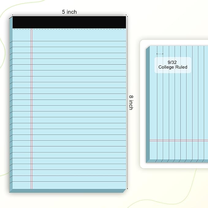 AILZFEI 6pcs Small Note Pad 5x8 College Ruled Blue Legal Pads Paper Notepads 6 Pack Study Back Writing Pads 5 x 8 Legal Pads Perforated Narrow Ruled Pads of Paper Blue