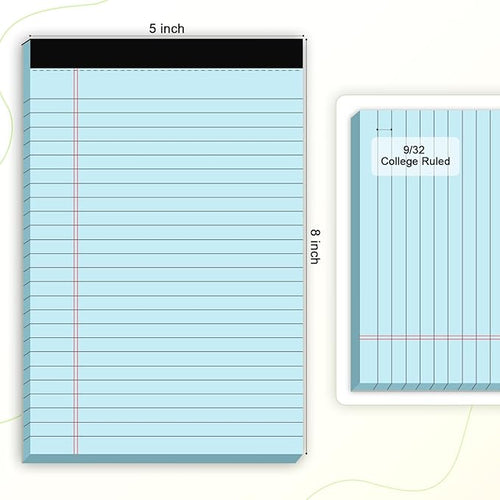 AILZFEI 6pcs Small Note Pad 5x8 College Ruled Blue Legal Pads Paper Notepads 6 Pack Study Back Writing Pads 5 x 8 Legal Pads Perforated Narrow Ruled Pads of Paper Blue