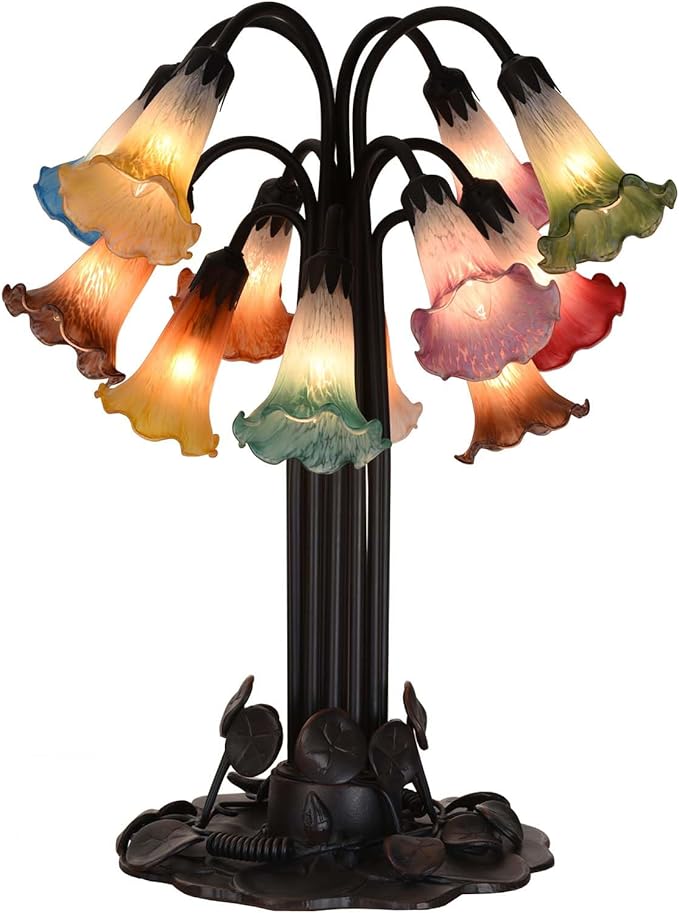 Bieye LS13S Lily Flower Blown Glass Lampshade (Yellow Purple, Opening I.D. 0.87" x O.D. 1")