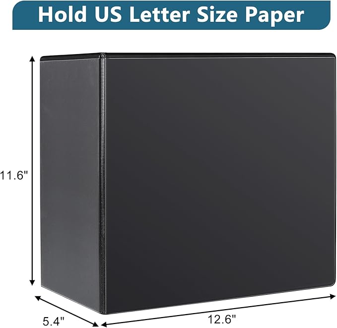 CIXILDTS 5" 3 Ring Binder, Standard 5-Inch Slant-D Ring Binder Fit Letter Size Paper, Presentation View Binders, 6 Packs, Black