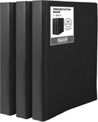 Dunwell Presentation Binder 60-Pocket, Displays 120 Pages, 8.5x11 Portfolio Binder with Plastic Sleeves, Storage and Organizer for Documents, Photos, Kids Artwork, Projects, Recipes (3 Pack, Black)
