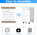 HOMOFFICE 2 Drawer File Cabinet with Lock, Metal Mobile Filing Cabinet on Wheels, Compact Desk Side Storage Cabinet for Home Office, Letter/Legal/A4 File Organizer with Anti-Tip Wheel (White)