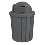 Campus Collection 42 Gallon Slated Circle 100% Recycled Plastic Heavy Duty Outdoor Trash Can with Push Open Dome Lid and Internal Liner - Great for Schools and Businesses - Dark Granite