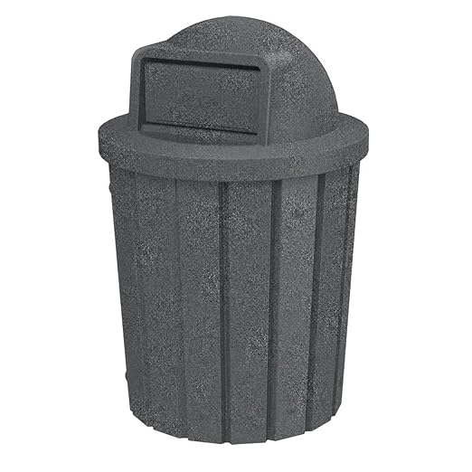 Campus Collection 42 Gallon Slated Circle 100% Recycled Plastic Heavy Duty Outdoor Trash Can with Push Open Dome Lid and Internal Liner - Great for Schools and Businesses - Dark Granite