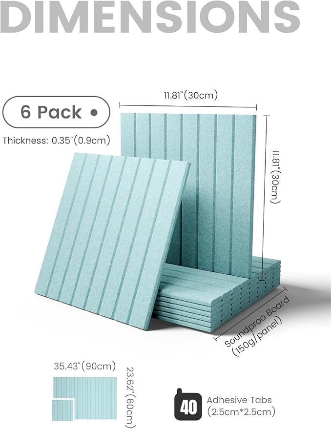 Large Felt Bulletin Board 36"x24" Cork Board Alternative - 6 Pack with 40 Safe Removable Adhesive Tabs, Cork Boards for Walls Cork Board for Home Office Classroom Pin Board-Seafoam Blue