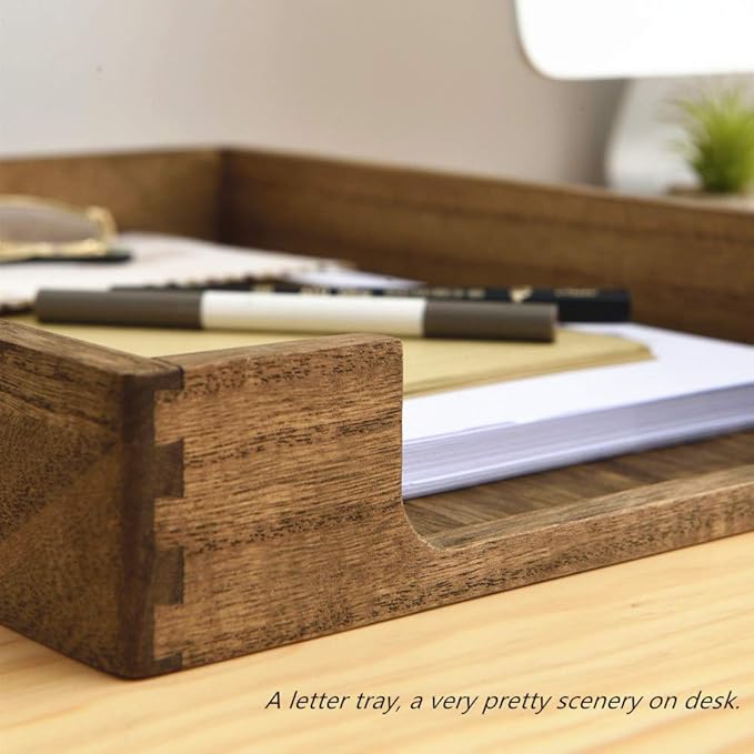 Kirigen Wood Letter-Size Tray Single-Tier(TP-DBR)- Wooden Tones Collection Front-Load Documents Tray for Office Desktop Organizer - Desk Magazine, File, Folder, Paper Holder Drak Brown