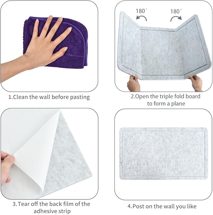 Vuzvuv Grey 28"x16" Large Cork Board with 50 Push Pins & Sticky Notes, Self-Adhesive Bulletin Board for Wall, Felt Pin Vision Board for Paste Notes,Schedules Offices Home