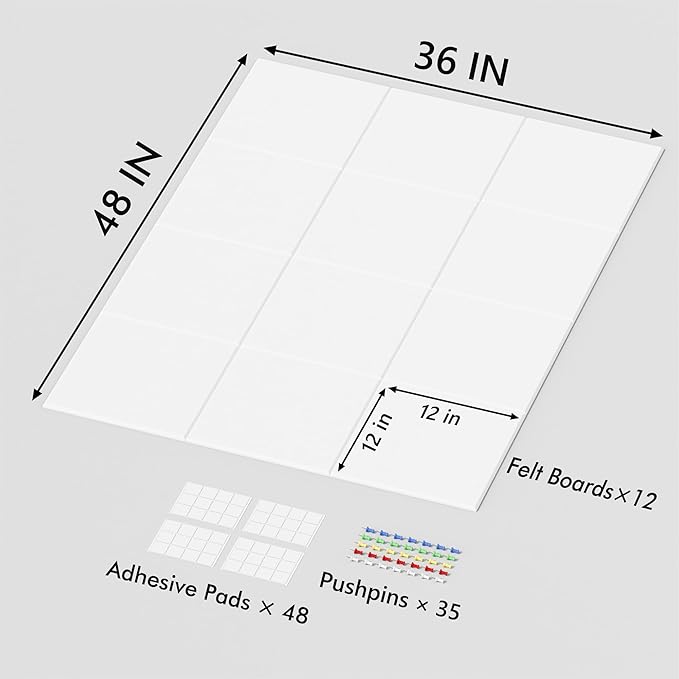 Neatsure Large Cork Board for Wall, 48" x 36" Bulletin Board with Pushpins, 12 Panels Felt Tiles Tack Push Pin Board for Office, White