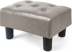 BRIAN & DANY Small Foot Stool, Leather Foot Stools with Legs, Stable Small Footstool for Living Room, Grey