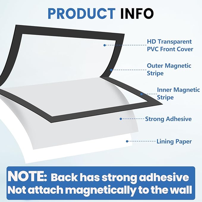 NUITPY 25 Pack Magnetic Sign Holder, 8.5in x 11in Self Adhesive Wall Mount Magnetic Document Holder, Magnetism Border Sign Holder with Transparent PVC Front Cover