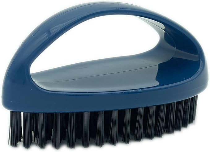 GKETN Small Scrub Brush with Nylon Bristles - Heavy Duty Cleaning Brush for Bathroom, Kitchen, Grout, Tiles - Non-Slip Teardrop Handle & Hangable Design - Deep Blue