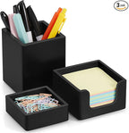 CMLKLZD Black Desk Organizer Set of 3 - Wood Office Desk Accessories - Desk Organizers and Accessories for Women Men - Set incl. Pencil Pen Holder, Paperclip Storage and Sticky Note Holder