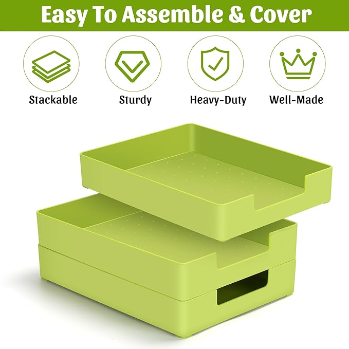AZFUNN Letter-Size Tray Desk Letter Tray Paper Tray, Sturdy Heavy-Duty Plastic Printer Paper Tray, Single-Tier Stackable File Storage Organizer for Office Home (1, Green)