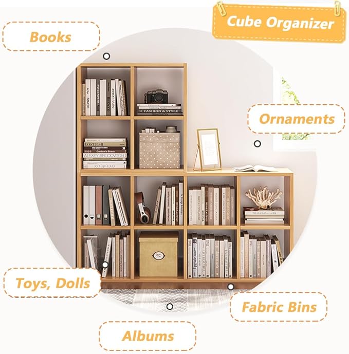 NELYE 6 Cube Organizer Bookcase - Fabric Storage Bins Container, Open Shelf Simple Compartments Bookshelf, White