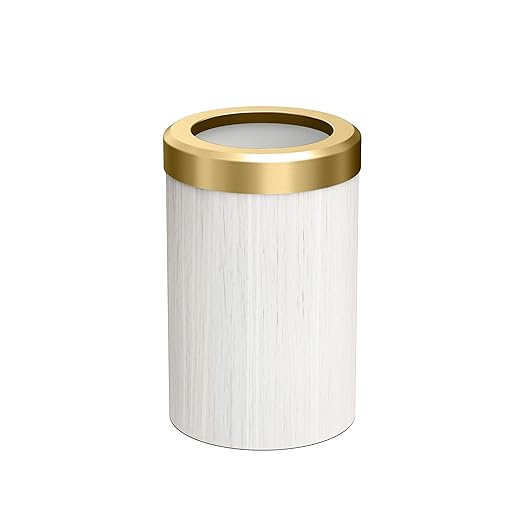 Round Wastebasket 11.875" H White Oak/Brushed Brass Lid