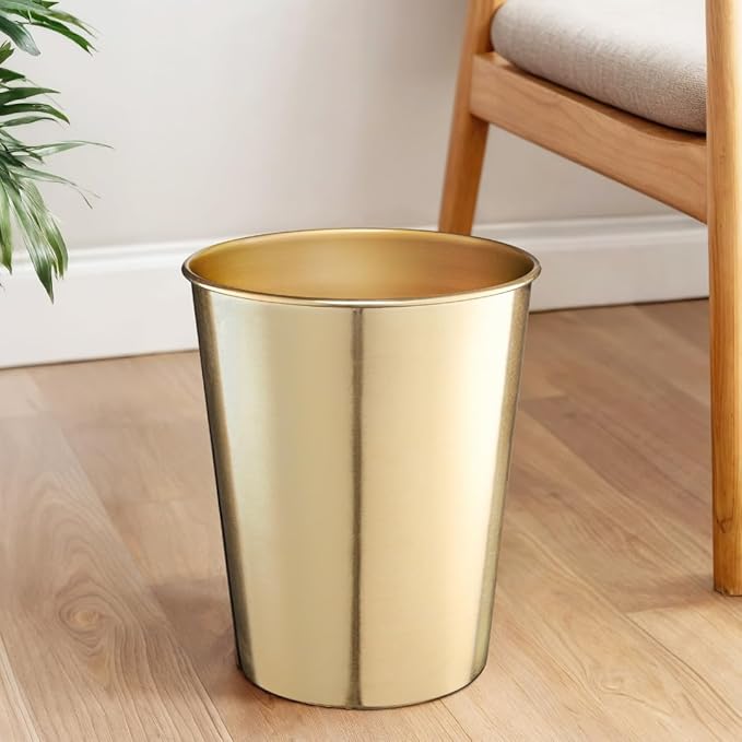 Monarch Abode Metal Bathroom Trash Can – Waste Basket for Bedroom, Office Desk, & Dorm, Handcrafted, Durable Decorative Brushed Gold Small Trash Can Bathroom Garbage Bin Wastebasket