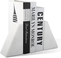 Karibiber Marble Book Ends Decorative, Unique Bookends for Shelves, White Stone Bookends Holds Heavy Books, Weighted Book Holder Stopper for Home Office Desk Bookshelf Decoration, Set of 2