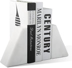 Karibiber Marble Book Ends Decorative, Unique Bookends for Shelves, White Stone Bookends Holds Heavy Books, Weighted Book Holder Stopper for Home Office Desk Bookshelf Decoration, Set of 2