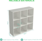OSCHF 9-Cube Storage Shelf Bookcase - Wooden 3-Tier Floor Standing Open Bookshelf for Home and Office, Display Cabinet, Warm White