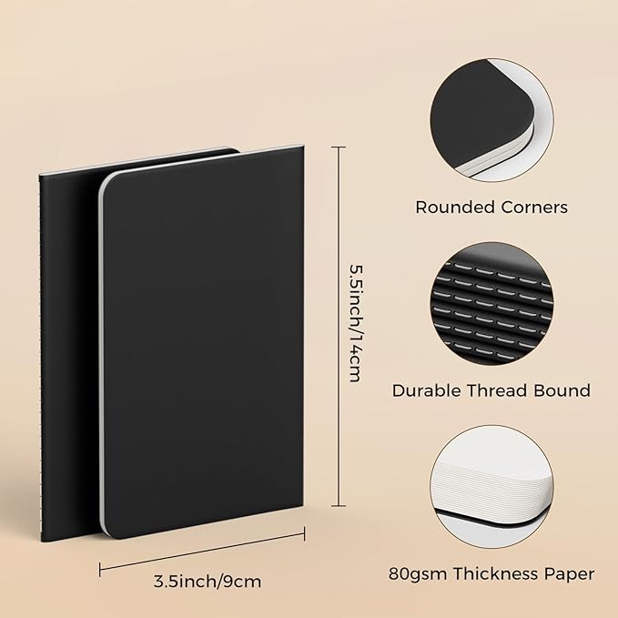 XYark Blank Pocket Notebooks, 20 Pack Small Notebook Bulk, 3.5x5.5 inch, A6 Size Thick 80GSM Unlined Paper, Black Cover Mini Journal for Men, Women, Journaling & Business Notes