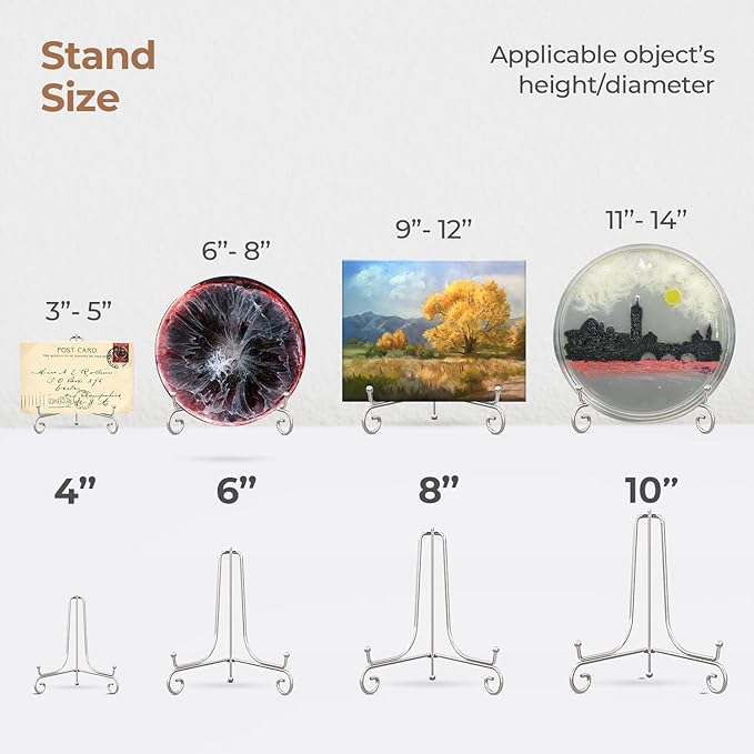 TR-LIFE Plate Stands for Display - 10 Inch Holder + Metal Easel Stand for Picture Frame, Decorative Plates, Photo, Book, Collectibles (Silver 2 Pack)