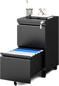 MIIIKO 2 Drawer File Cabinet on Wheels, Home Office Mobile File Drawers Under Desk, Filing Cabinets with Drawers for Legal/Letter/A4 File Folders(Black),Un-Assembled