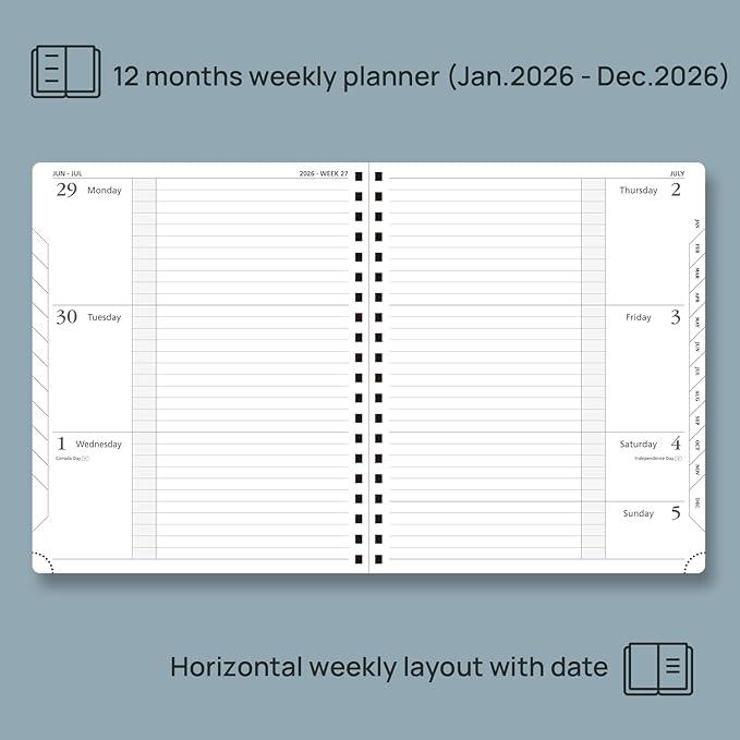 POPRUN 2026 Weekly and Monthly Planner Calendar, January 2026 - December 2026,Large 8.5'' x 10.5'' Spiral Bound Appointment Book, Includes Monthly Tabs, Inner Pocket,Soft Cover - Lavender