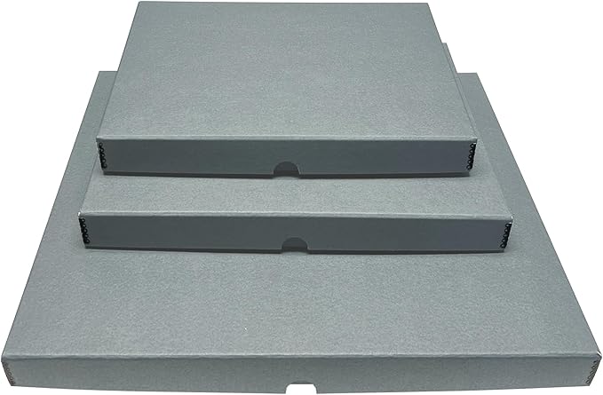 Lineco Folio Storage Box, Clamshell Design with Metal Edge. 11.5x17.5x1.75 Inches, Archival Boxboard, Preserve Photos, Cards, Magazines, Documents, Art, Ephemera, Family Records, Gray, Pack of 2