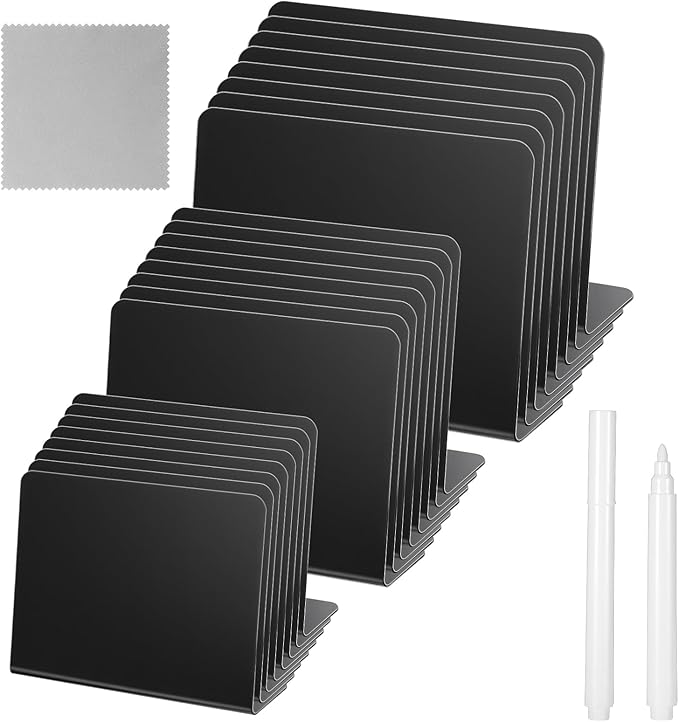 24 Pcs Mini Chalkboard Signs with 8 Chalk Markers and 4 Cleaning Cloth, for Food Labels, Wedding and Bakery, Tabletop Chalkboard Signs, Mini Blackboard Signs