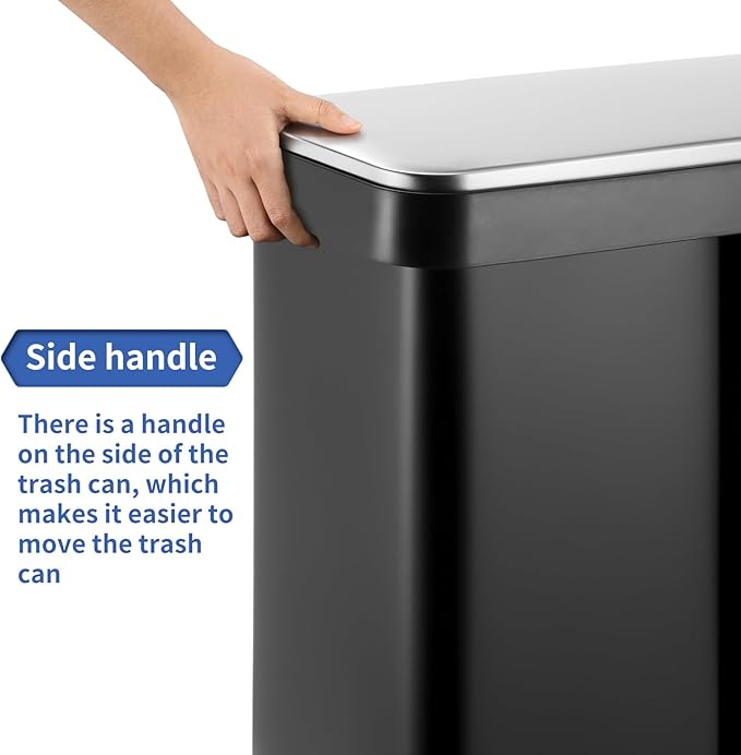 ComfyCorner 16 Gallon Dual Compartment Trash Can, Hands-Free Recycling Rectangular Garbage Bin, Stainless Steel Step-On Dustbin with Soft-Close Lid, Removable Inner Buckets, for Kitchen Home