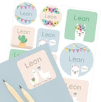 Large Name Labels for Kids (33) - Custom Stickers for Daycare and School Supplies - Durable, Waterproof Stickers for Water Bottles, Lunch Boxes, and More with Unique Designs - Llama