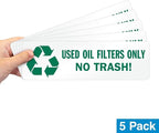 SmartSign Used Oil Filters Only, No Trash! Pack of 5 Recycle Labels | 3" x 10" Laminated Vinyl, Made in USA