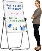 UIFER Double Sided White Board with Stand - 40x28 Portable Whiteboard Easel with Height Adjustable & 360° Rotation for Home Office Classroom, Standing Dry Erase Board for Presentation
