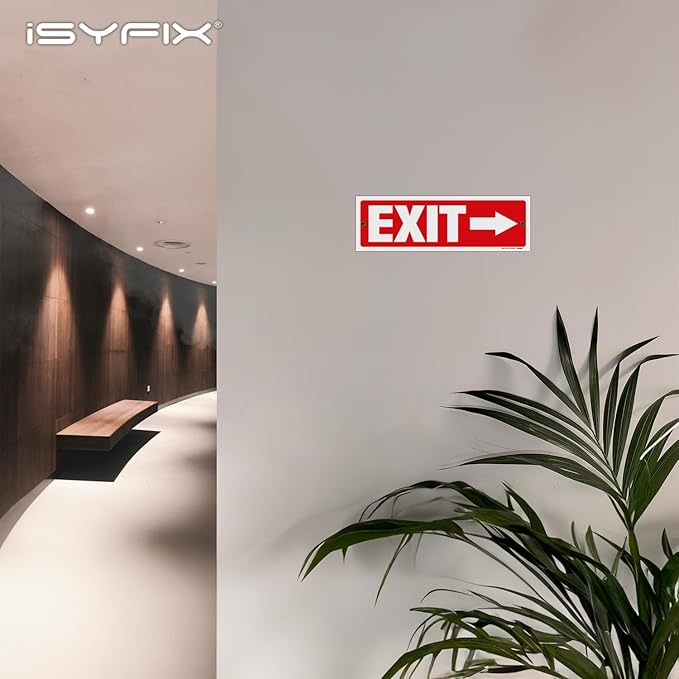 iSYFIX Exit Signs - 12 Pack 12x4 Inch Directional Arrow Signs, 40 mil Polystyrene Plastic, UV Laminated, Scratch & Fade Resistant, Waterproof - Ideal for Office, Theater, School, Business