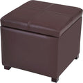 Asense 17 Inch Storage Ottoman Foot Rest,Square Faux Leather Foot Stool,Small Ottoman with Storage,Padded Seat for Entryway,Living Room,Bedroom,Couch,Under Desk,Brown