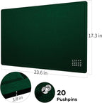 Bulletin Board, 24 x 18 inches Felt Board Decorative Pin Board, Cork Board Alternative for Wall, Foldable Photo Board Self-Adhesive Vision Board Mood Board with 20 Pushpins - Dark Green